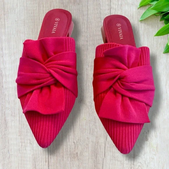 Vivaia Pointed-Toe Bow Knot Yaffa Mule Sandals in Hot Pink Fabric Size EU 39 (8) - Picture 9 of 11